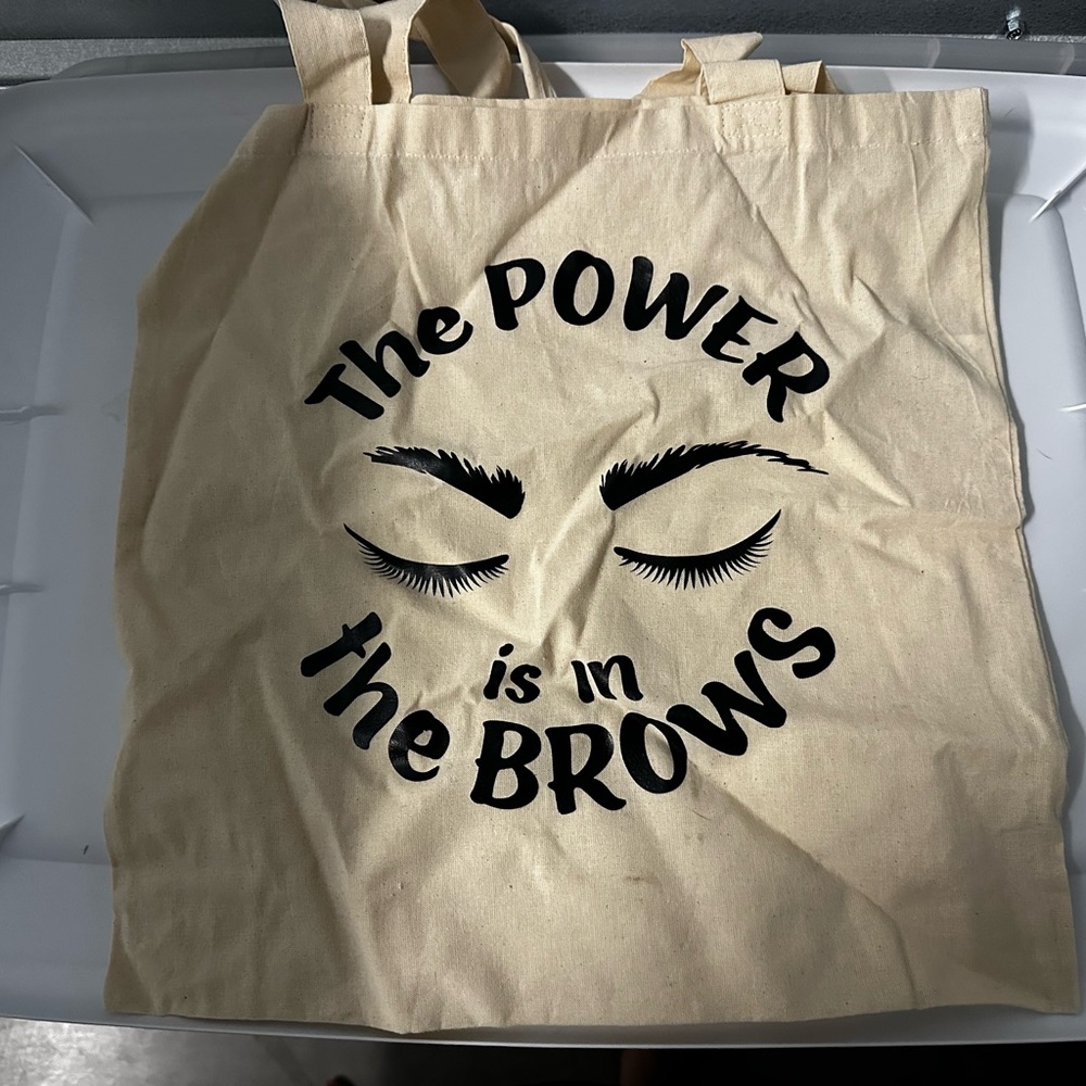Beige Tote Bag with Black Print